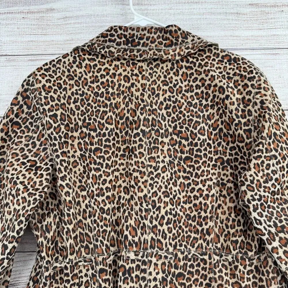 Pamela McCoy Collections Leopard Print Leather Blazer Women's Large Beige